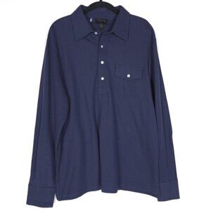 NWT MAGASCHONI MAN 100% SUPIMA COTTON Long Sleeve Polo‎ Shirt Mesh Navy LARGE
